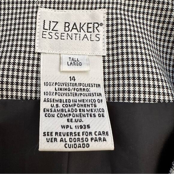 Liz Baker Blazer Essentials Black White Checkered One Button Front Size 14 Tall - Picture 2 of 14